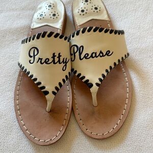 DRAPER JAMES x Jack Rogers Sandals Leather “Pretty Please” Script White Blue